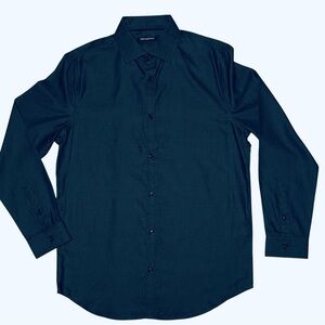 KARL LAGERFELD BUTTON UP DRESS SHIRT MEN LONG SLEEVE NAVY BLUE/DOT PRINT SIZE M*